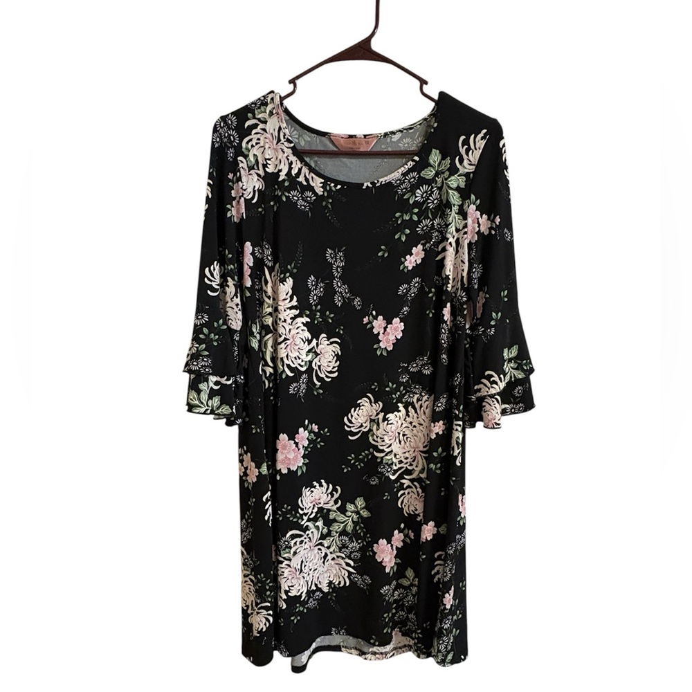 SJS Womens A-Line Floral Bell Sleeve Dress  1X